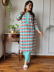 New Exclusive Hand  block printed Stitched Cotton  Kurtis with Pant