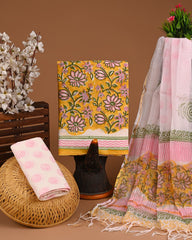 Premium Sanganeri Printed Cotton Suit With Kota Doria Duppta