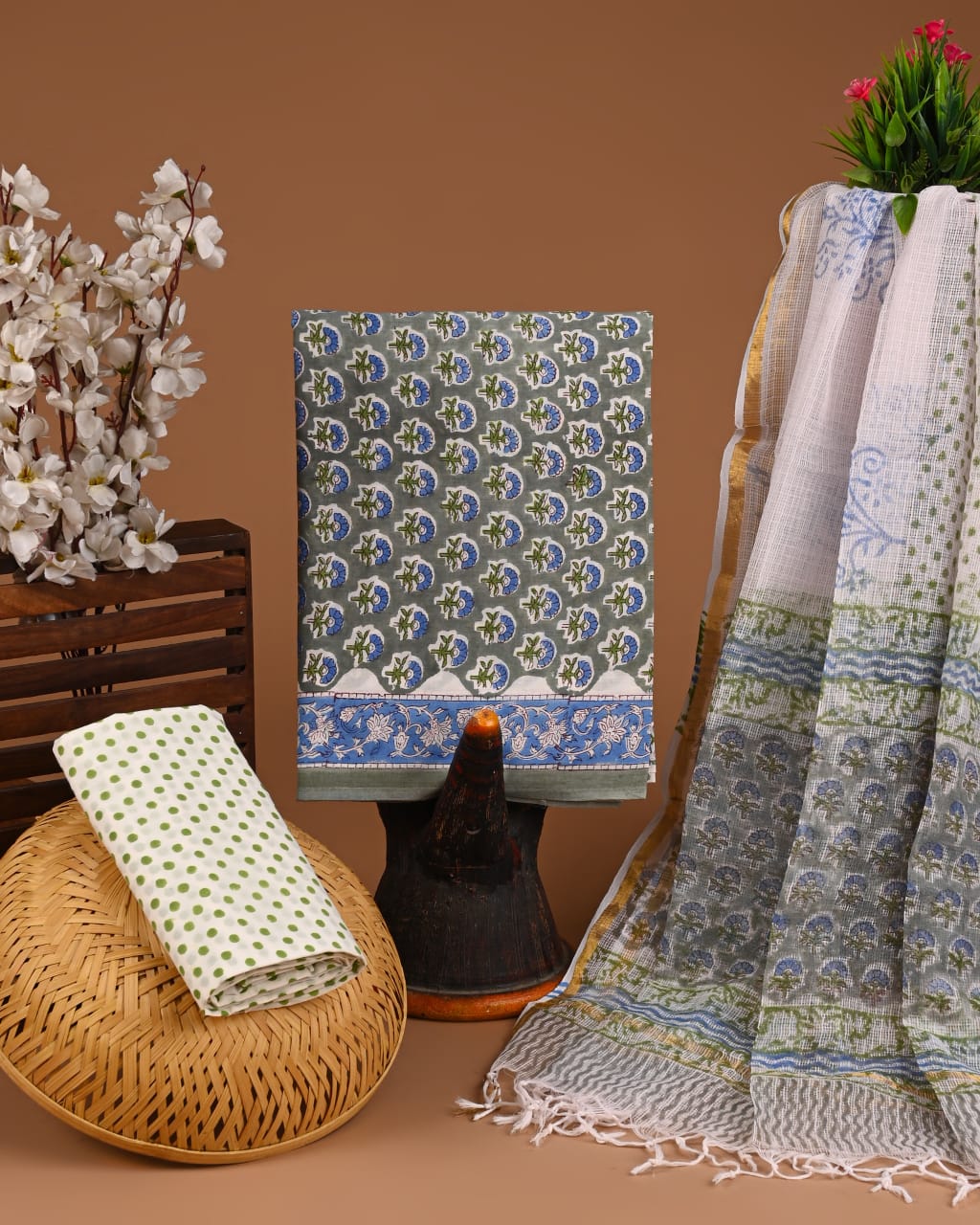 Premium Sanganeri Printed Cotton Suit With Kota Doria Dupatta