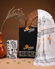 Premium  Hand Block Cotton Suit With Chiffon Dupatta