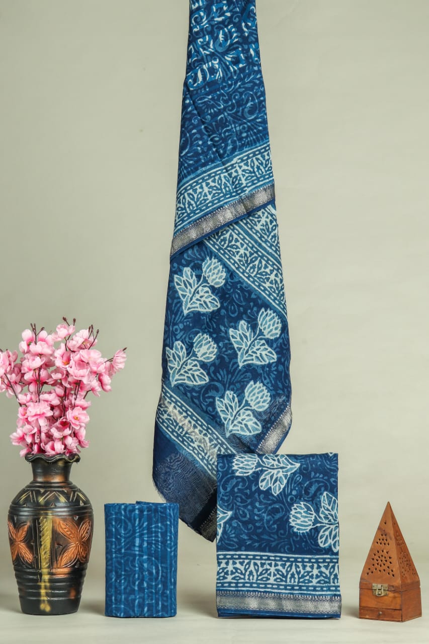 Premium Hand Block Printed Maheshwari Silk Suit(BFMAH22)