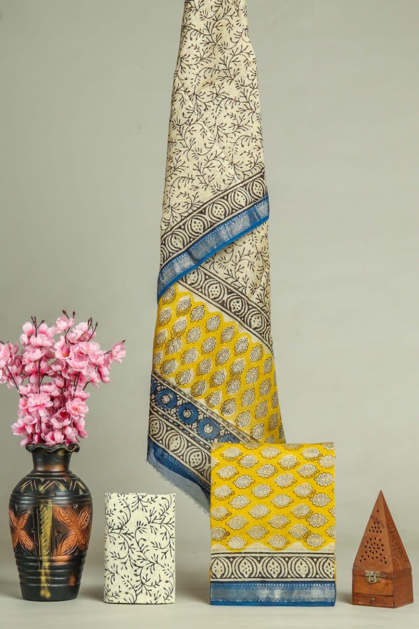 Premium Hand Block Printed Maheshwari Silk Suit(BFMAH25)