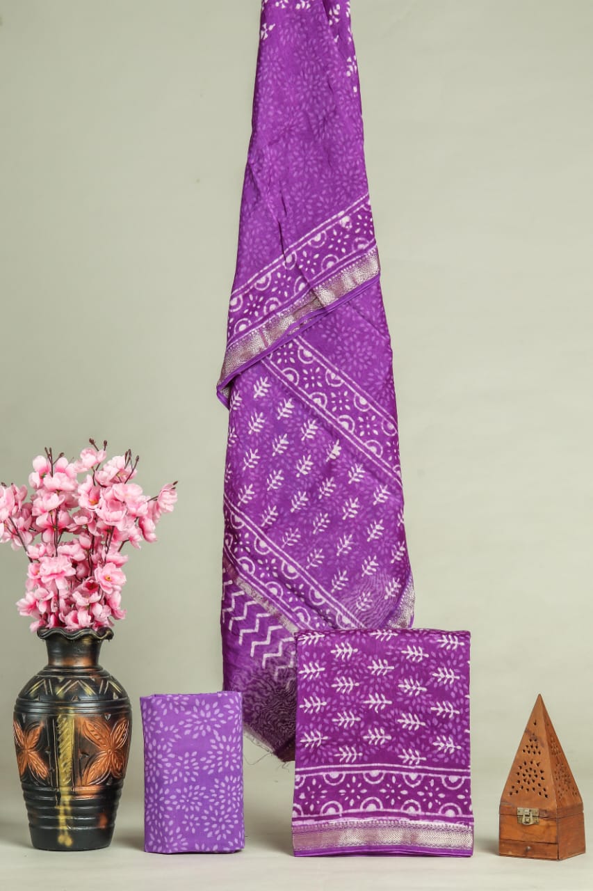 Premium Hand Block Printed Maheshwari Silk Suit(BFMAH27)