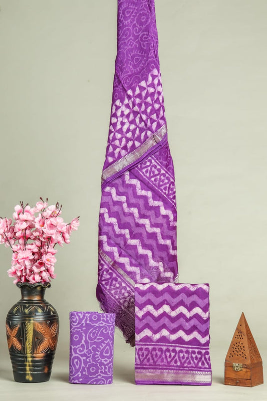 Premium Hand Block Printed Maheshwari Silk Suit(BFMAH38)