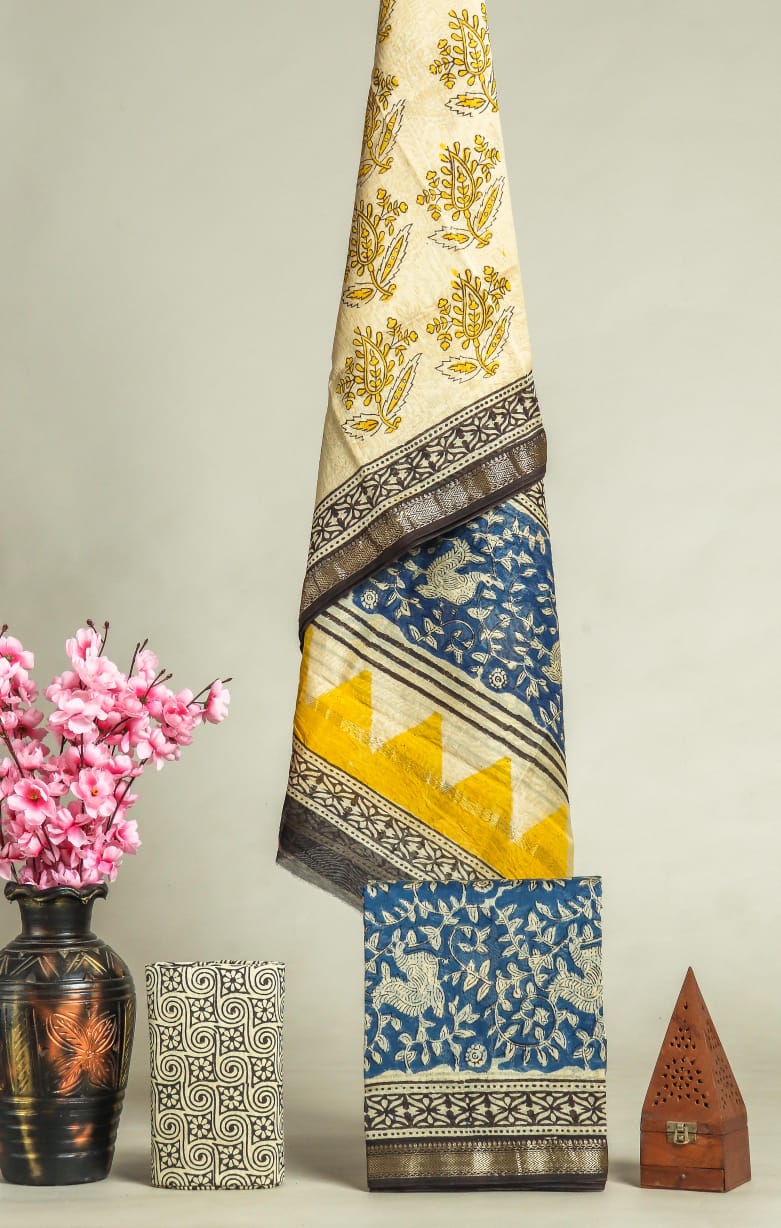 Premium Hand Block Printed Maheshwari Silk Suit(BFMAH39)