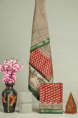 Premium Hand Block Printed Maheshwari Silk Suit(BFMAH43)