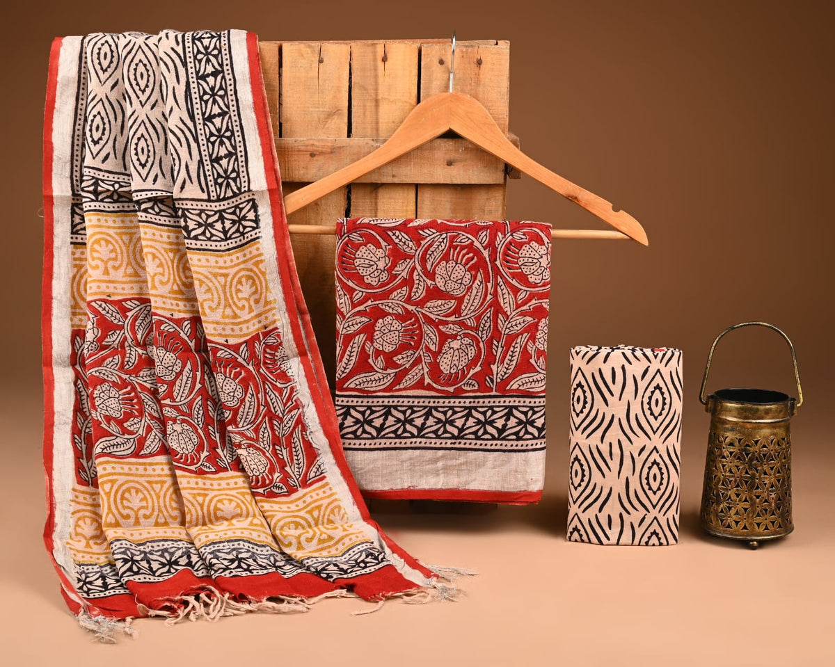 Premium Hand Block Printed  Lilen Suit With Lilen Dupatta