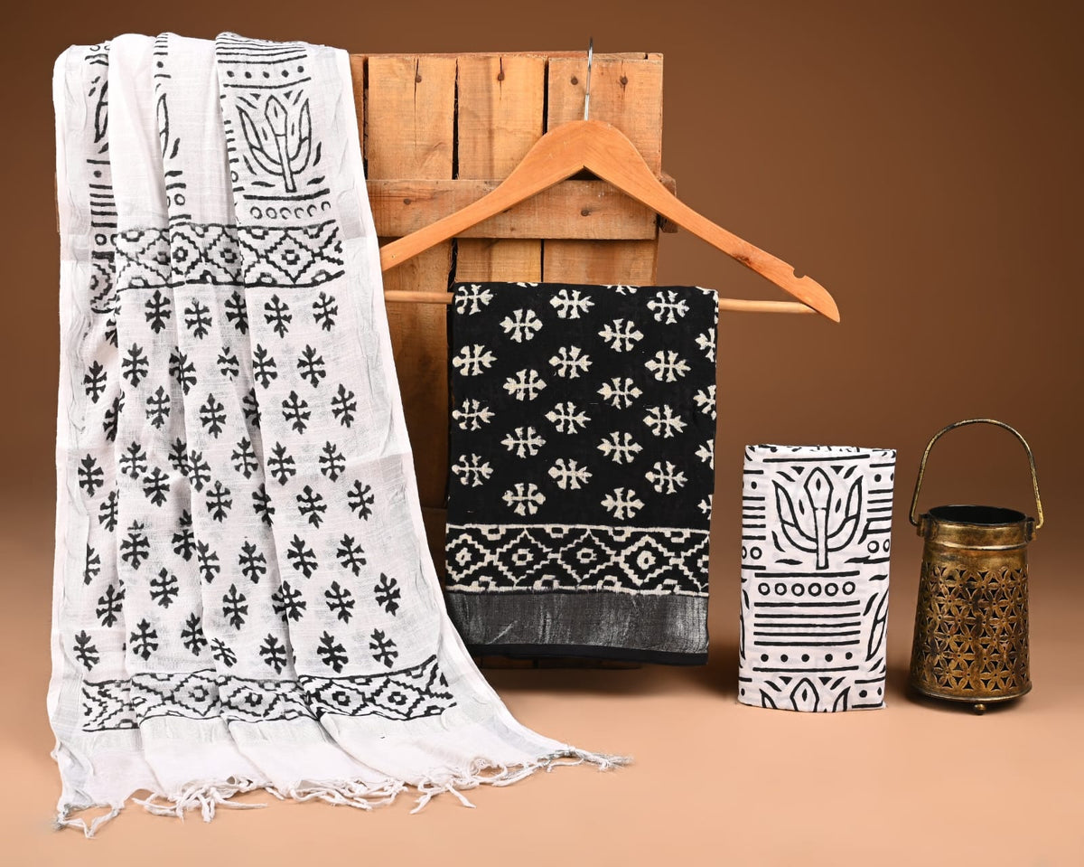 Premium Hand Block Printed  Lilen Suit With Lilen Dupatta