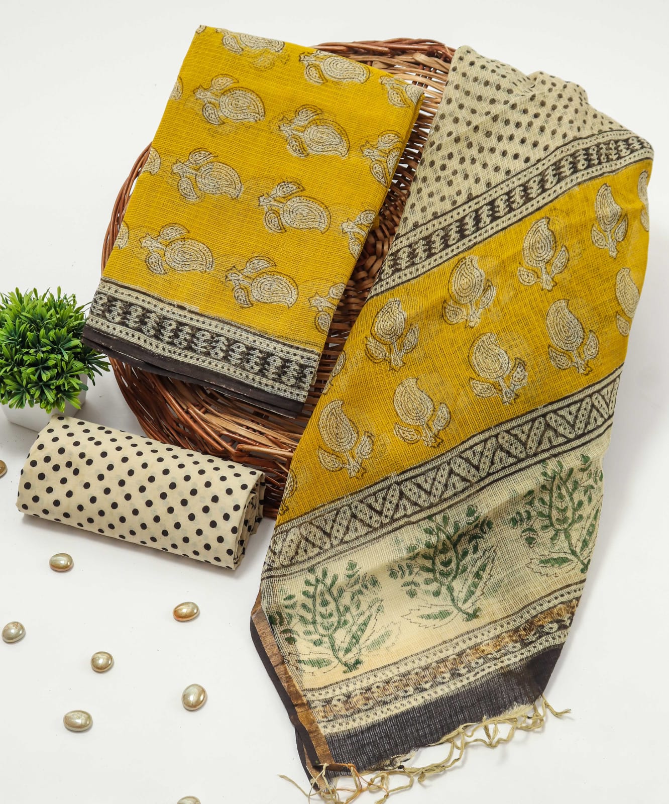 Mustard Ethnic Printed kota doriya Suit Set (BFFKO04)