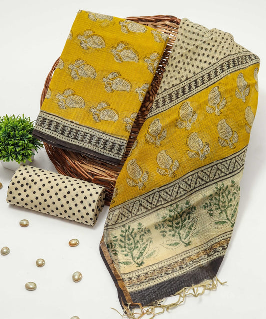 Mustard Ethnic Printed kota doriya Suit Set (BFFKO04)