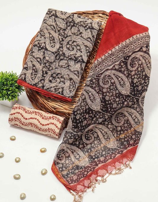 Black Red Traditional Printed kota doriya Suit Set (BFFKO02)