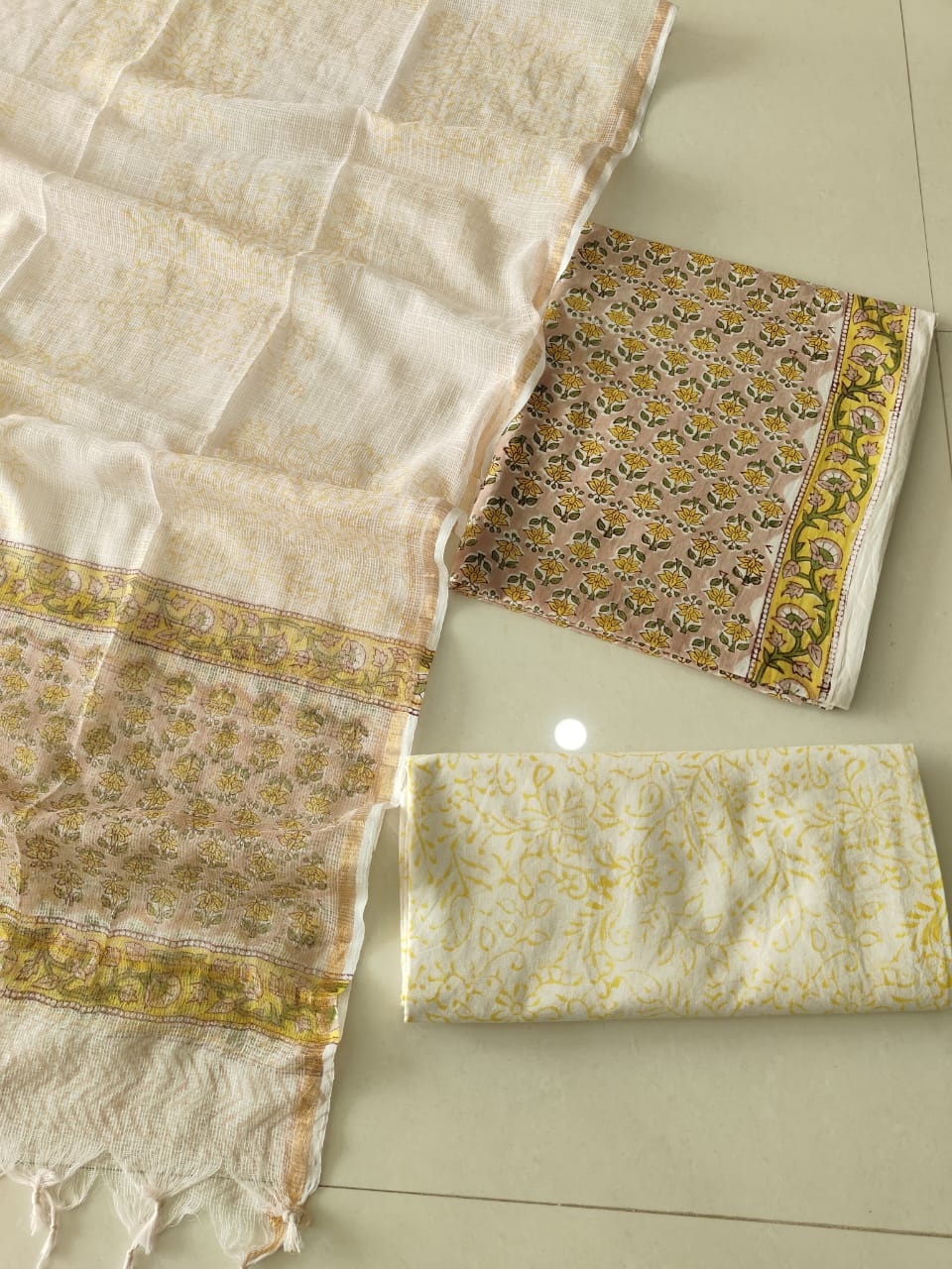 Premium Sanganeri Printed Cotton Suit With Kota Doria Duppta