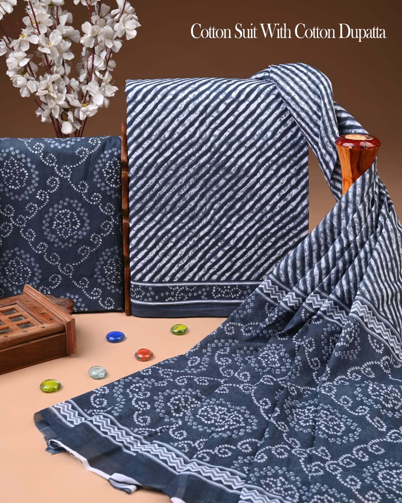 Exclusive Hand Block Cotton Suit With Cotton Dupatta(BFCOT159)