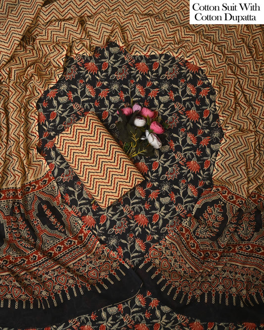 Exclusive Hand Block Cotton Suit With Cotton Dupatta(BFCOT184)