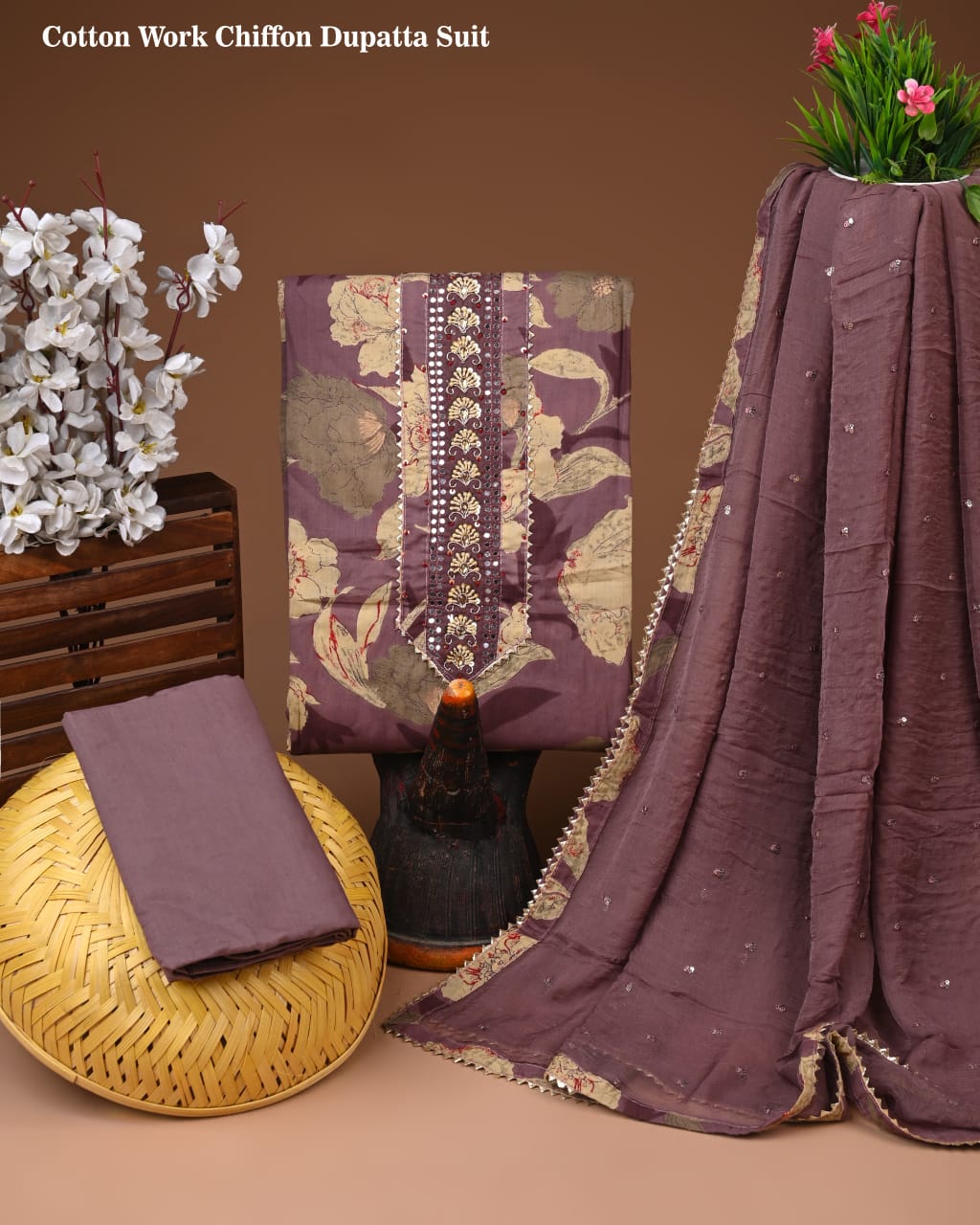 PREMIUM GOTA PATTI COTTON SUIT SET WITH CHIFFON DUPATTA(BSCOTGC52)