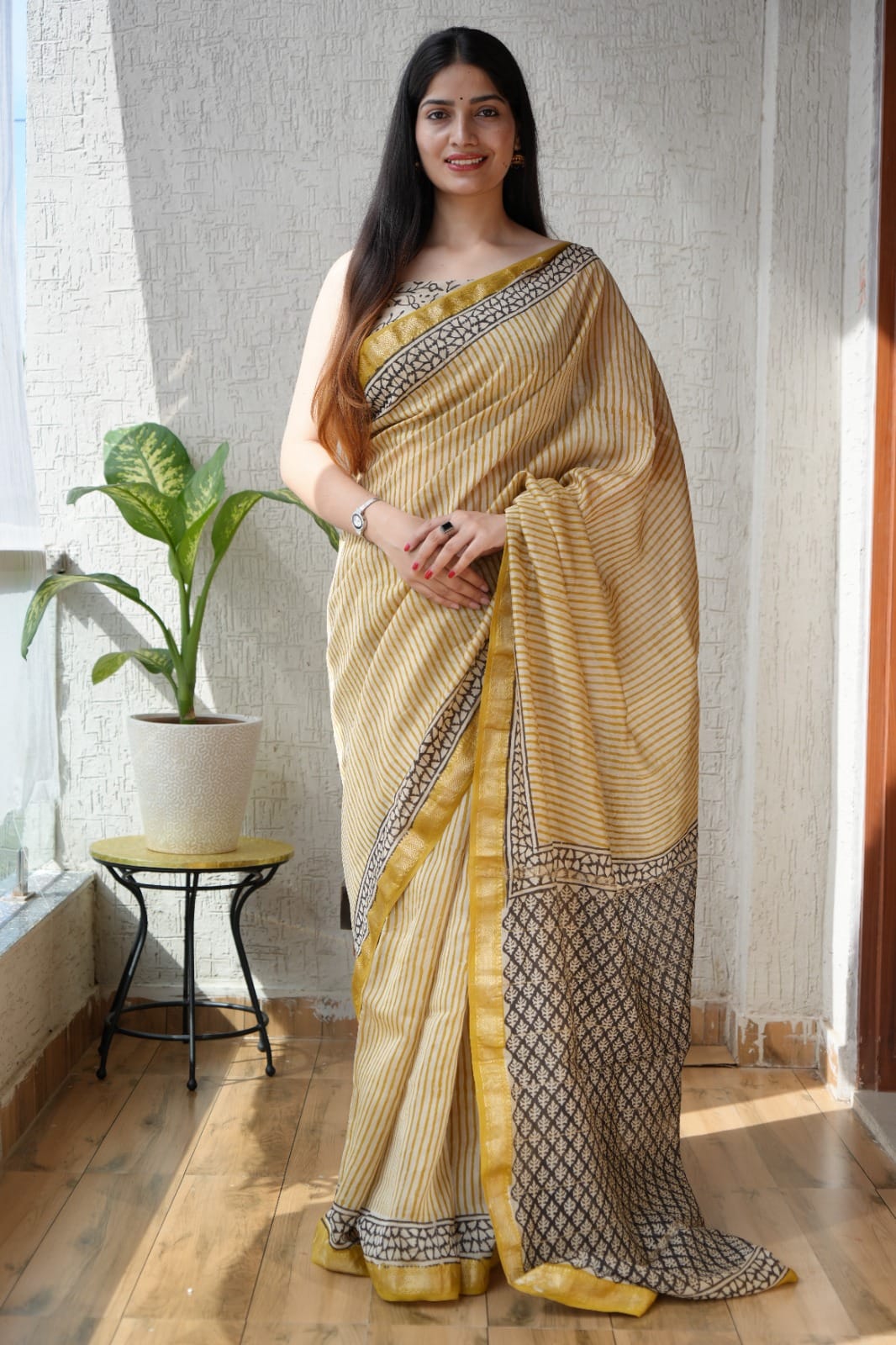 New Designer Hand Block Print Maheshwari Silk Saree (BFMSARE36)