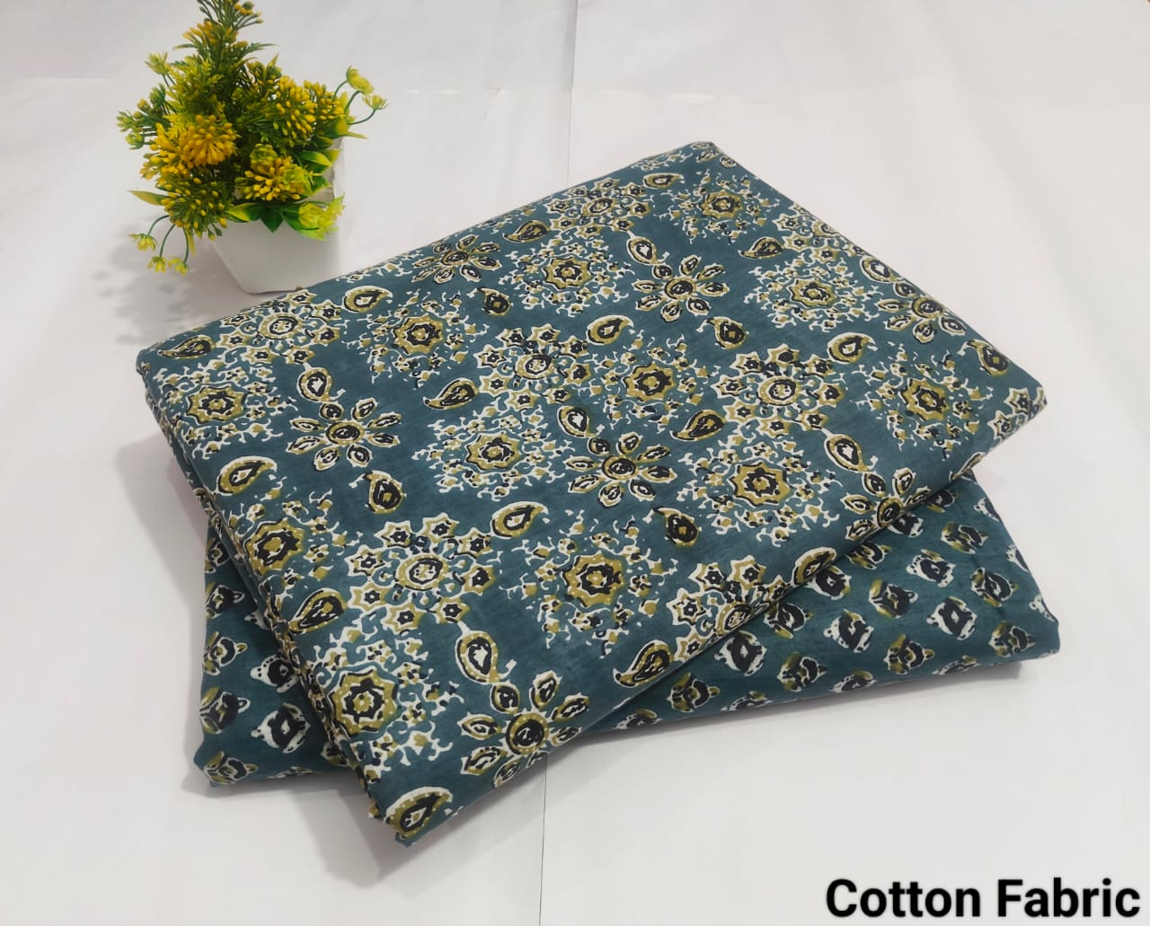 Green Floral Printed Cotton Fabric – Soft Summer Dress Material (BFTB091)