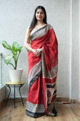 New Designer Hand Block Print Maheshwari Silk Saree (BFMSARE30)