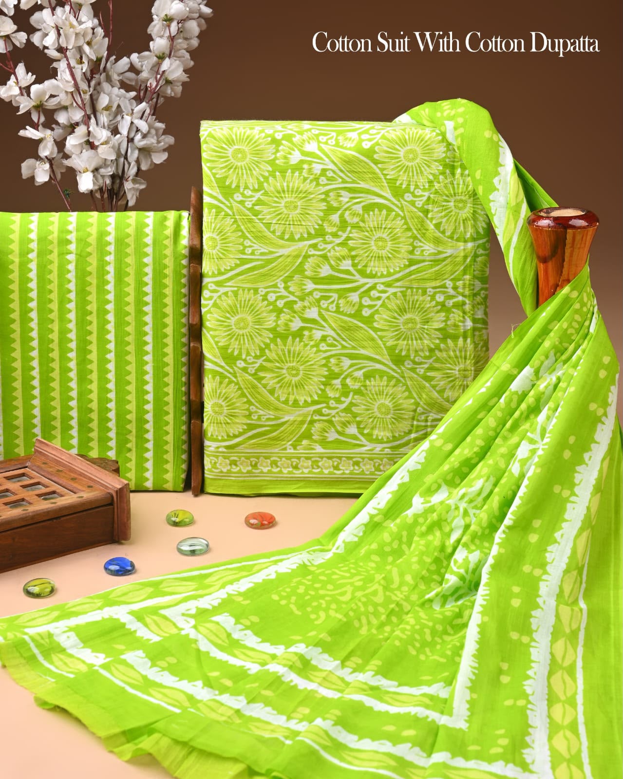 Exclusive Hand Block Cotton Suit With Cotton Dupatta(BFCOT124)