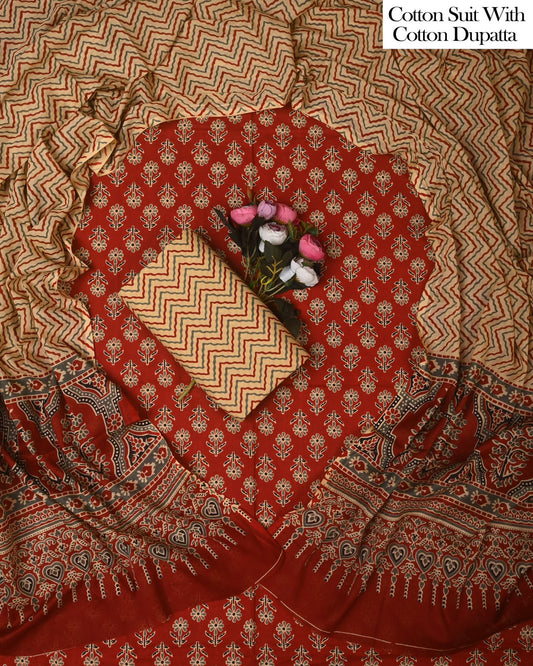 Exclusive Hand Block Cotton Suit With Cotton Dupatta