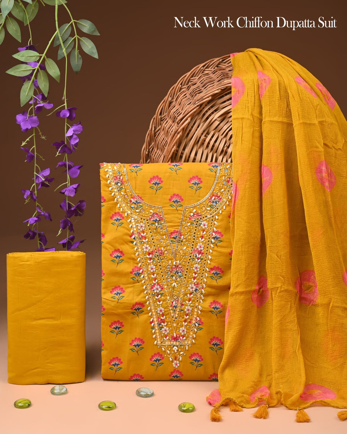 PREMIUM GOTA PATTI COTTON SUIT SET WITH CHIFFON DUPATTA