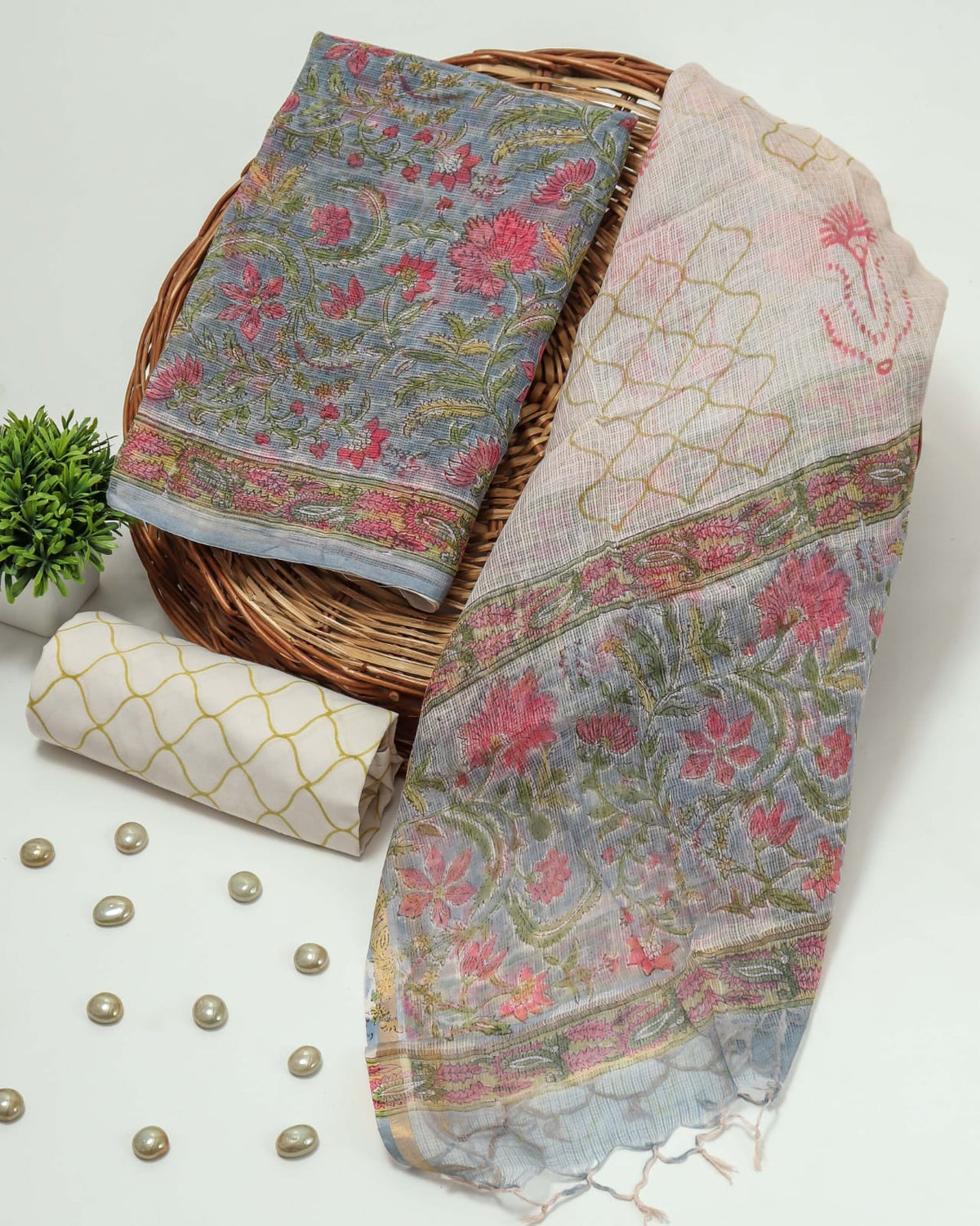 Premium Sanganeri Printed kota Suit With Kota Doria Duppta(BFFKO21)