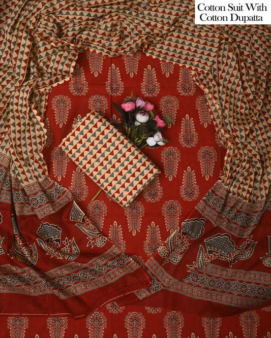 Exclusive Hand Block Cotton Suit With Cotton Dupatta