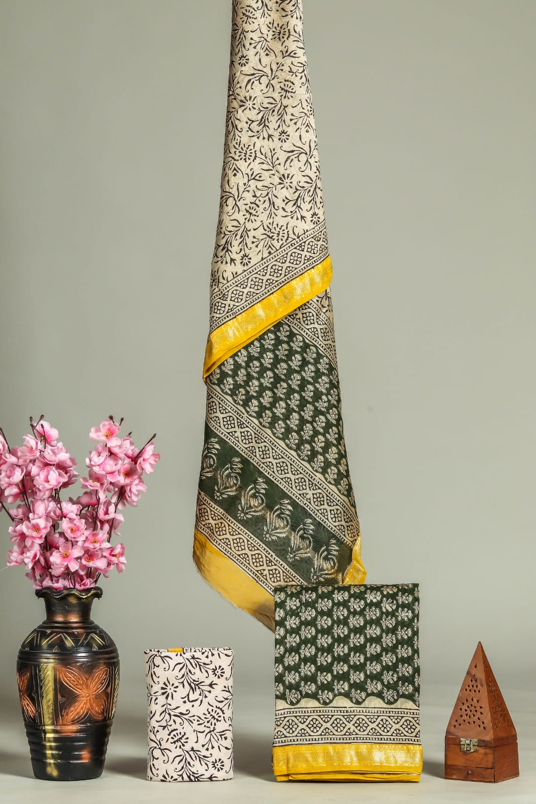 Premium Hand Block Printed Maheshwari Silk Suit(BFMAH48)