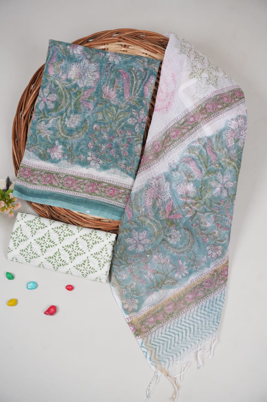 Premium Sanganeri Printed kota Suit With Kota Doria Duppta(BFFKO17)