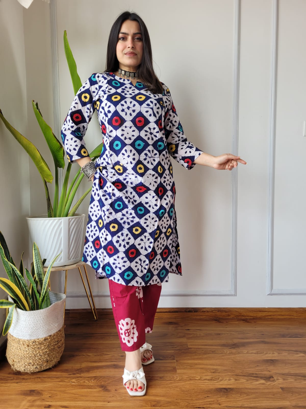 Multicolor Printed Cotton Kurti Pant Set for Women