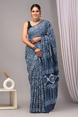 Traditional Authentic Hand Block Printed Pure Organic Cotton Sarees With matching Blouse