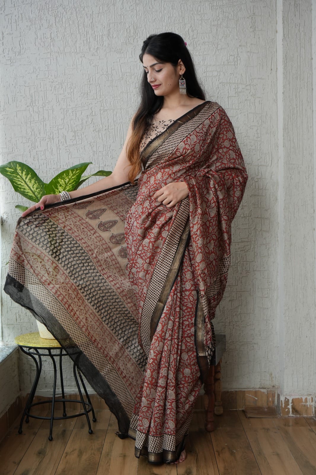 New Designer Hand Block Print Maheshwari Silk Saree (BFMSARE48)