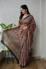 New Designer Hand Block Print Maheshwari Silk Saree (BFMSARE48)