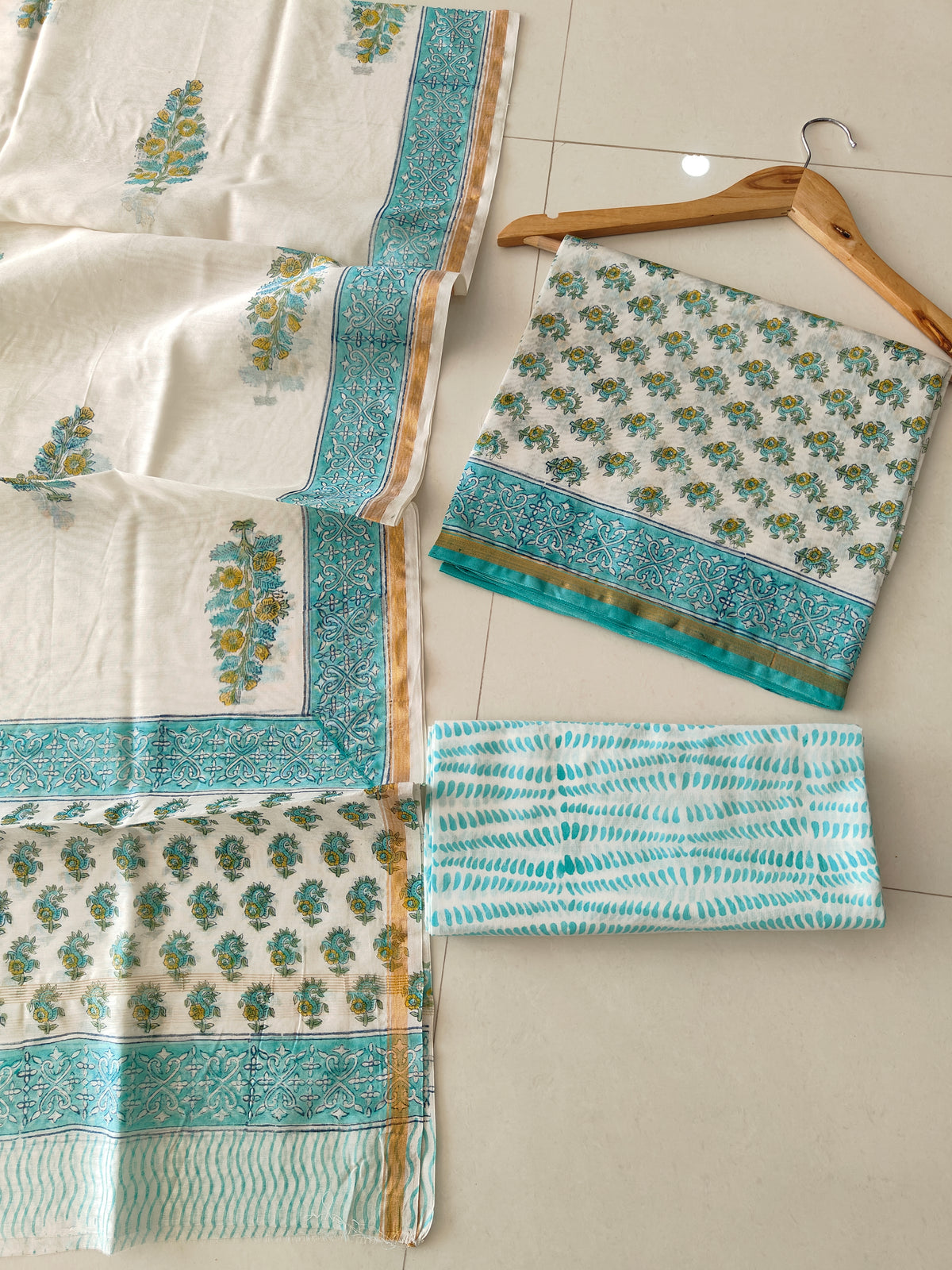 EXCLUSIVE HAND BLOCK CHANDERI SILK SUIT SET WITH CHANDERI DUPATTA