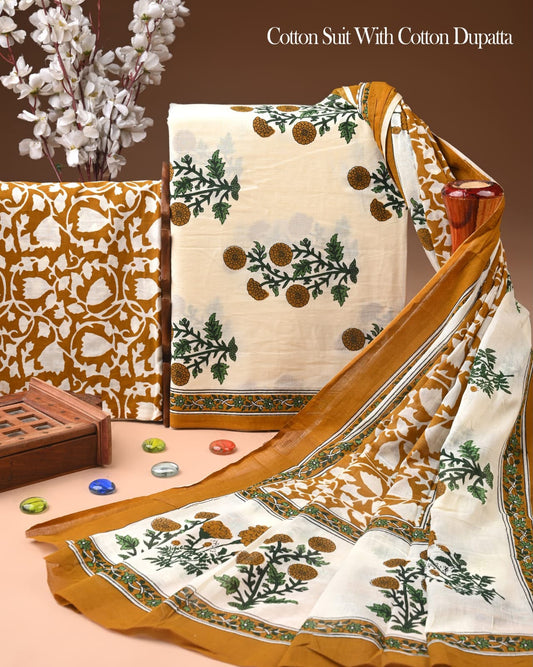 Exclusive Hand Block Cotton Suit With Cotton Dupatta(BFCOT127)
