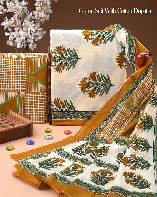Exclusive Hand Block Cotton Suit With Cotton Dupatta