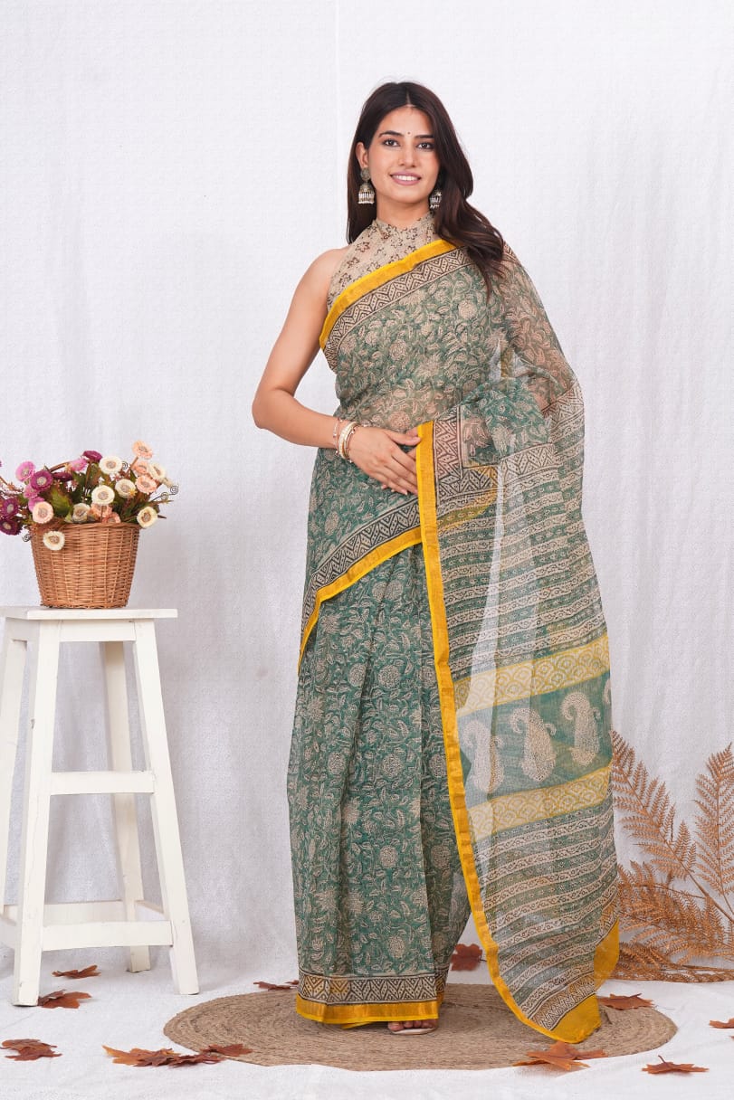 Green Printed kota doriya Saree (BFKS06)