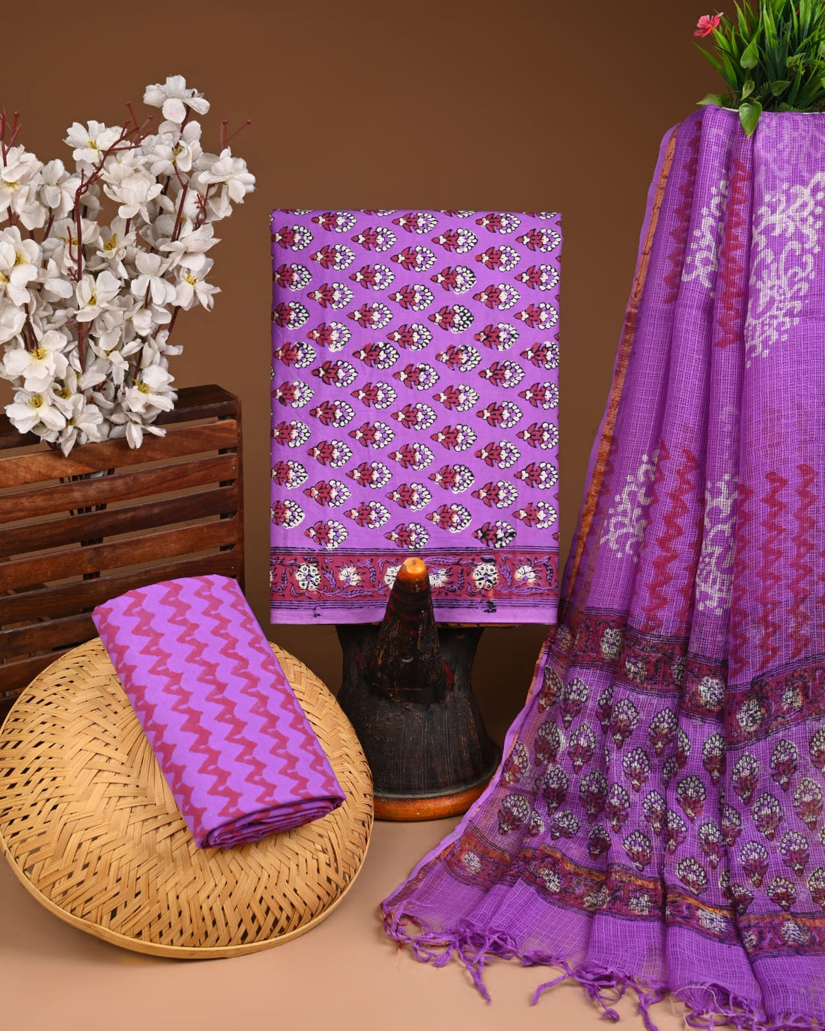 Premium Sanganeri Printed Cotton Suit With Kota Doria Dupatta