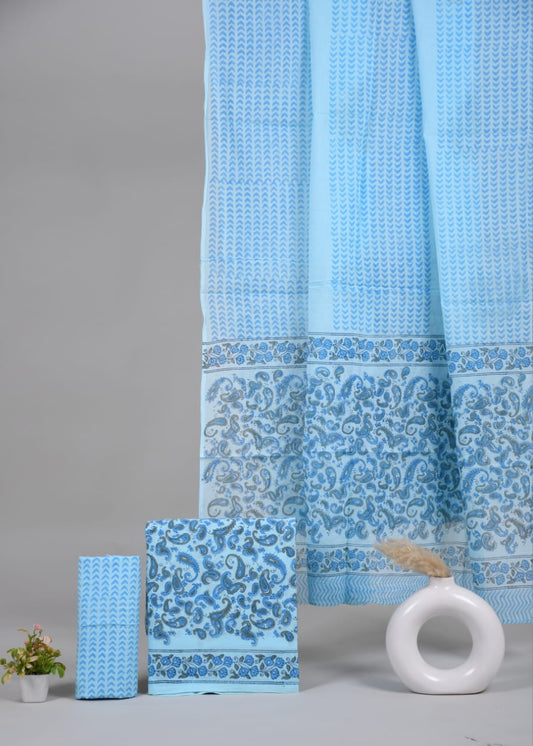 Exclusive Hand Block Cotton Suit With Cotton Dupatta(BFCOT60)