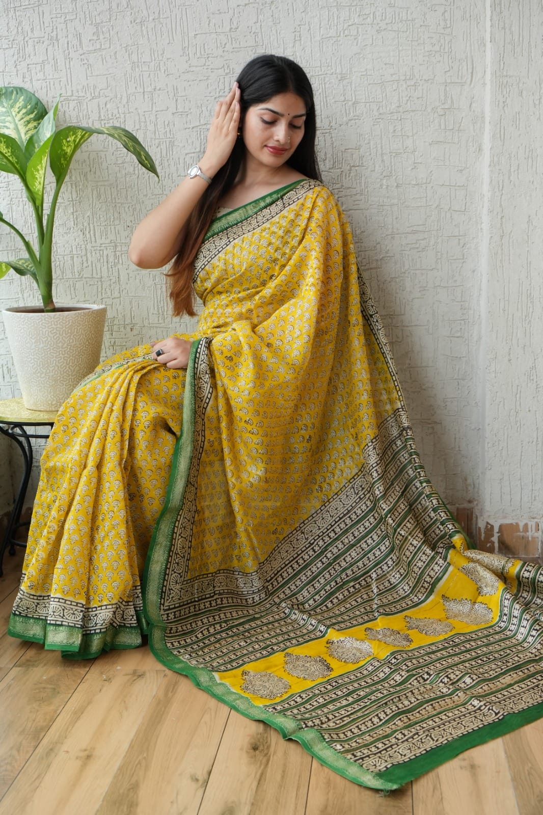 New Designer Hand Block Print Maheshwari Silk Saree (BFMSARE59)