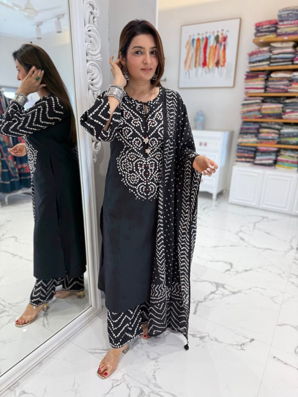 Pure fine Cotton fabric  Bhandej Print suit