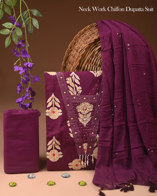 PREMIUM GOTA PATTI COTTON SUIT SET WITH CHIFFON DUPATTA