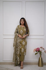 NEW LUNCHING❤❤❤❤❤❤❤❤❤❤❤❤❤

*Dress like a ‘day-dream’ in this pretty Rust  straight suit set. Featuring flowy pattern kurta with straight pants and matching dupatta, this set is exclusively made with Cottan 60×60 fabric.*