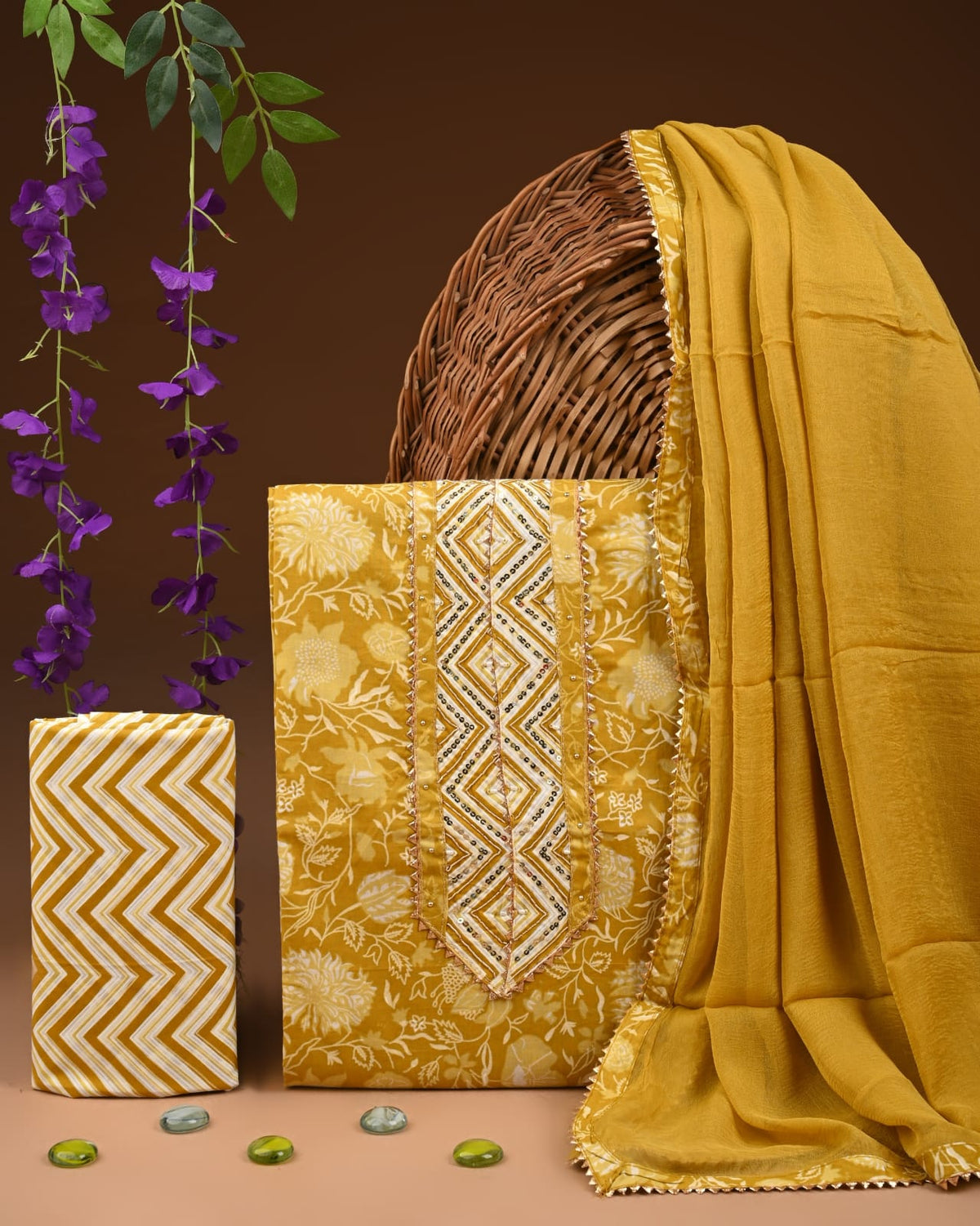 PREMIUM GOTA PATTI COTTON SUIT SET WITH CHIFFON DUPATTA(BSCOTGC55)