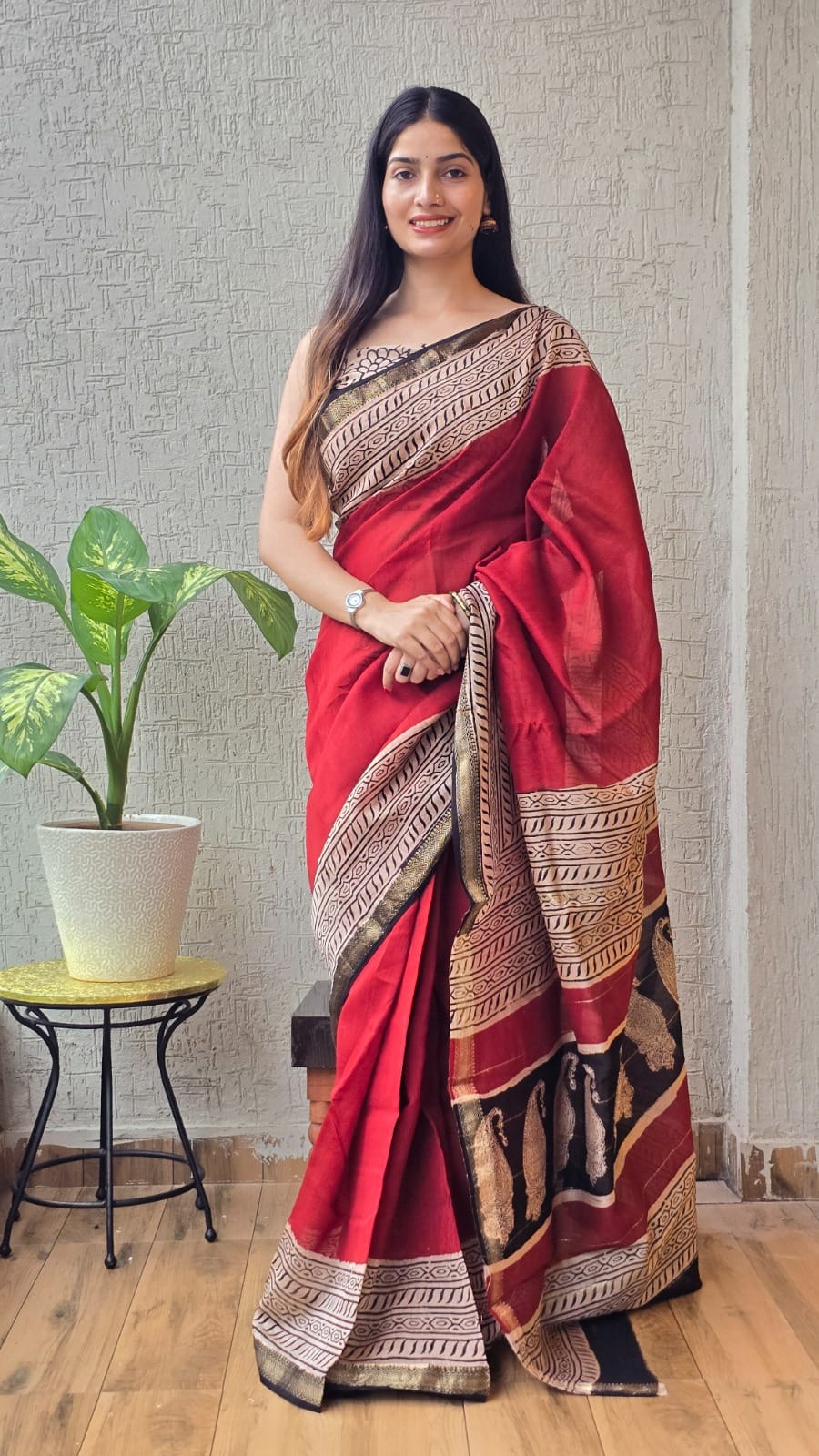 New Designer Hand Block Print Maheshwari Silk Saree (BFMSARE27)