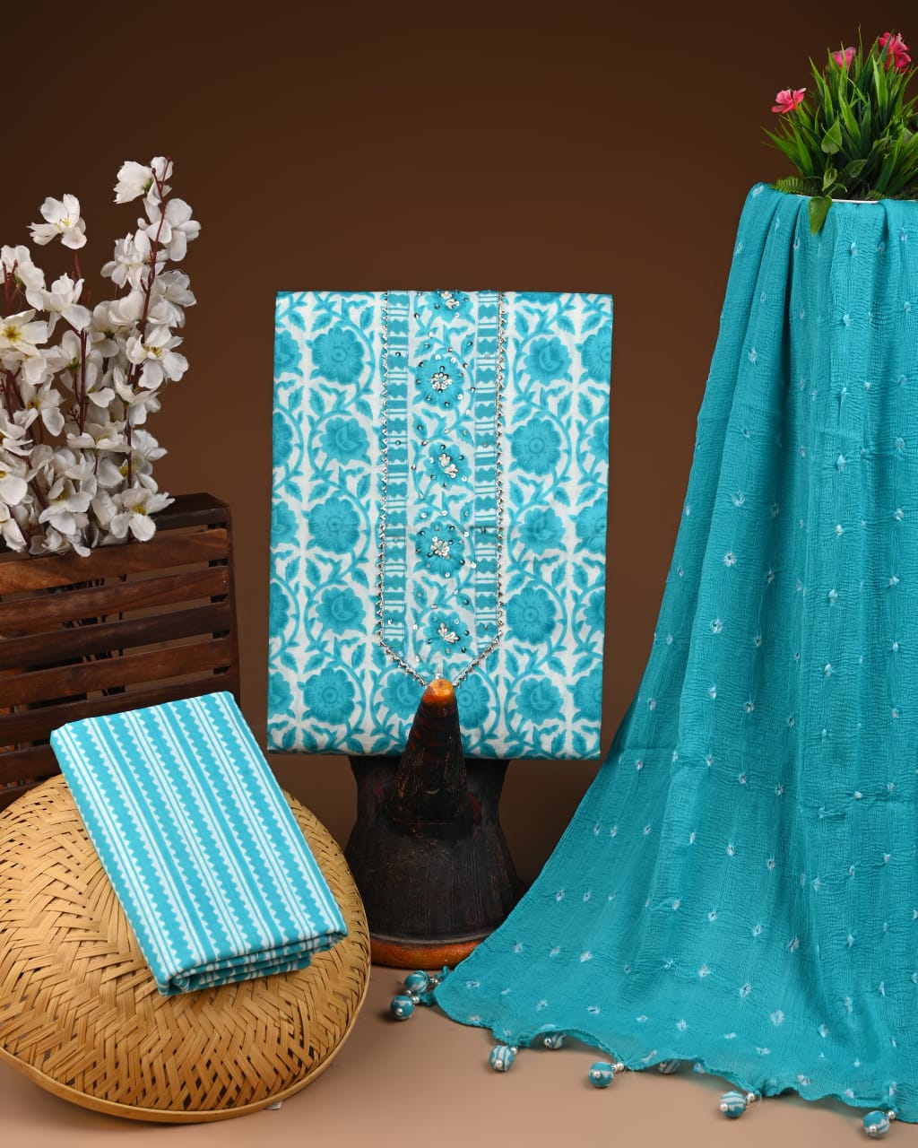PREMIUM GOTA PATTI COTTON SUIT SET WITH CHIFFON DUPATTA(BSCOTGC88)