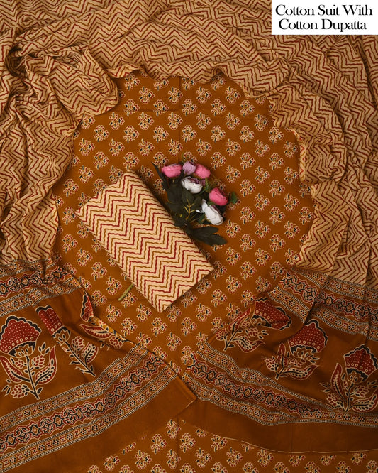 Exclusive Hand Block Cotton Suit With Cotton Dupatta