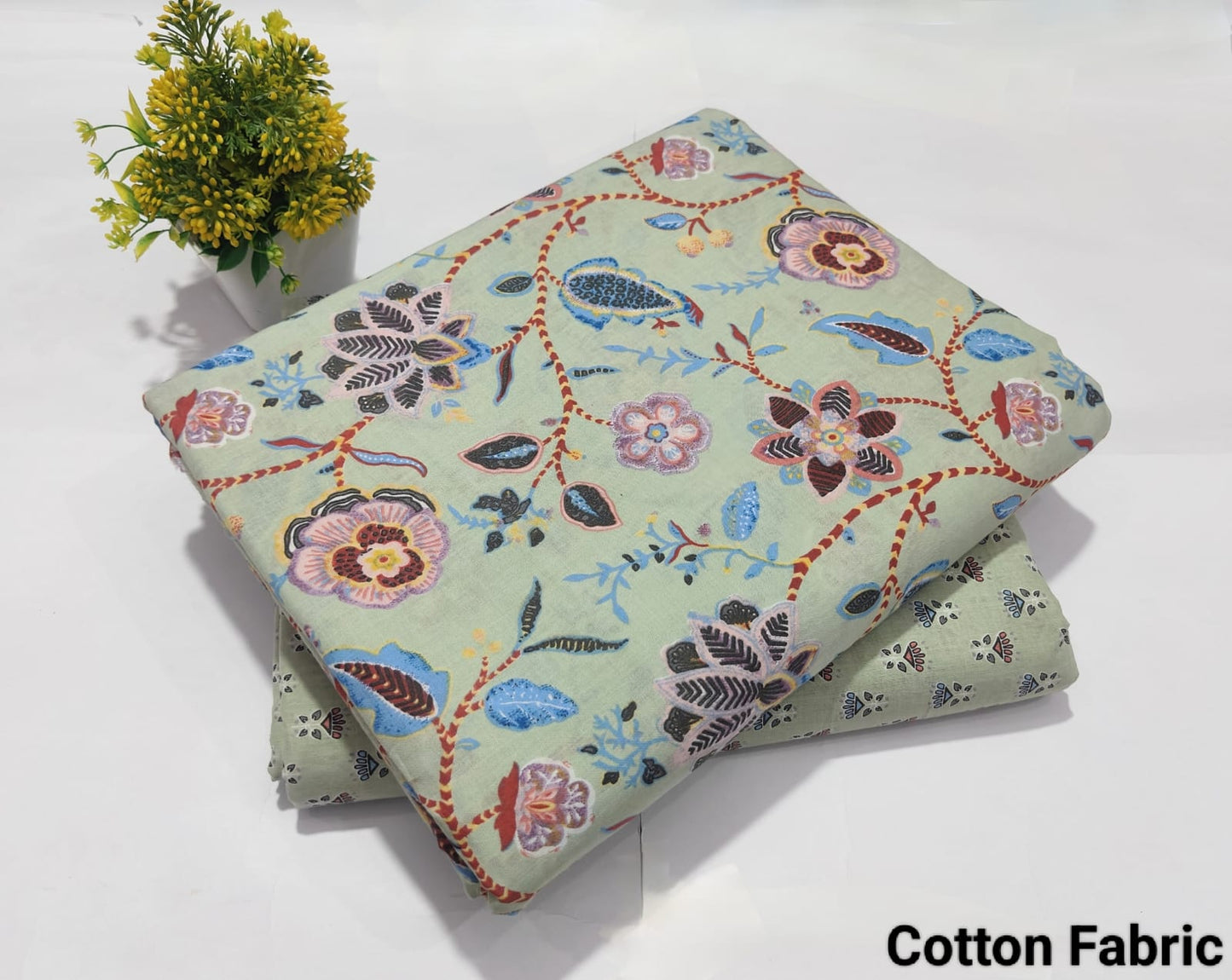 Light Green Floral Printed Top & Bottom Suit Set – Elegant Cotton Suit Material (BFTB42)