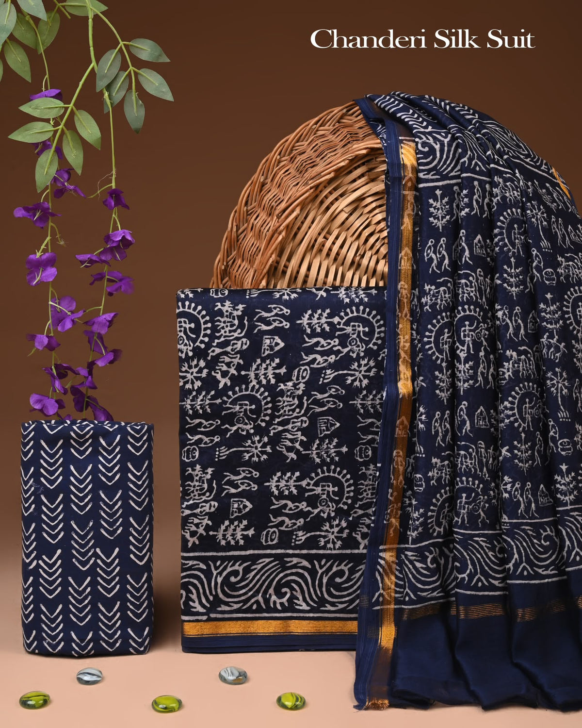 EXCLUSIVE HAND BLOCK CHANDERI SILK SUIT SET WITH CHANDERI DUPATTA