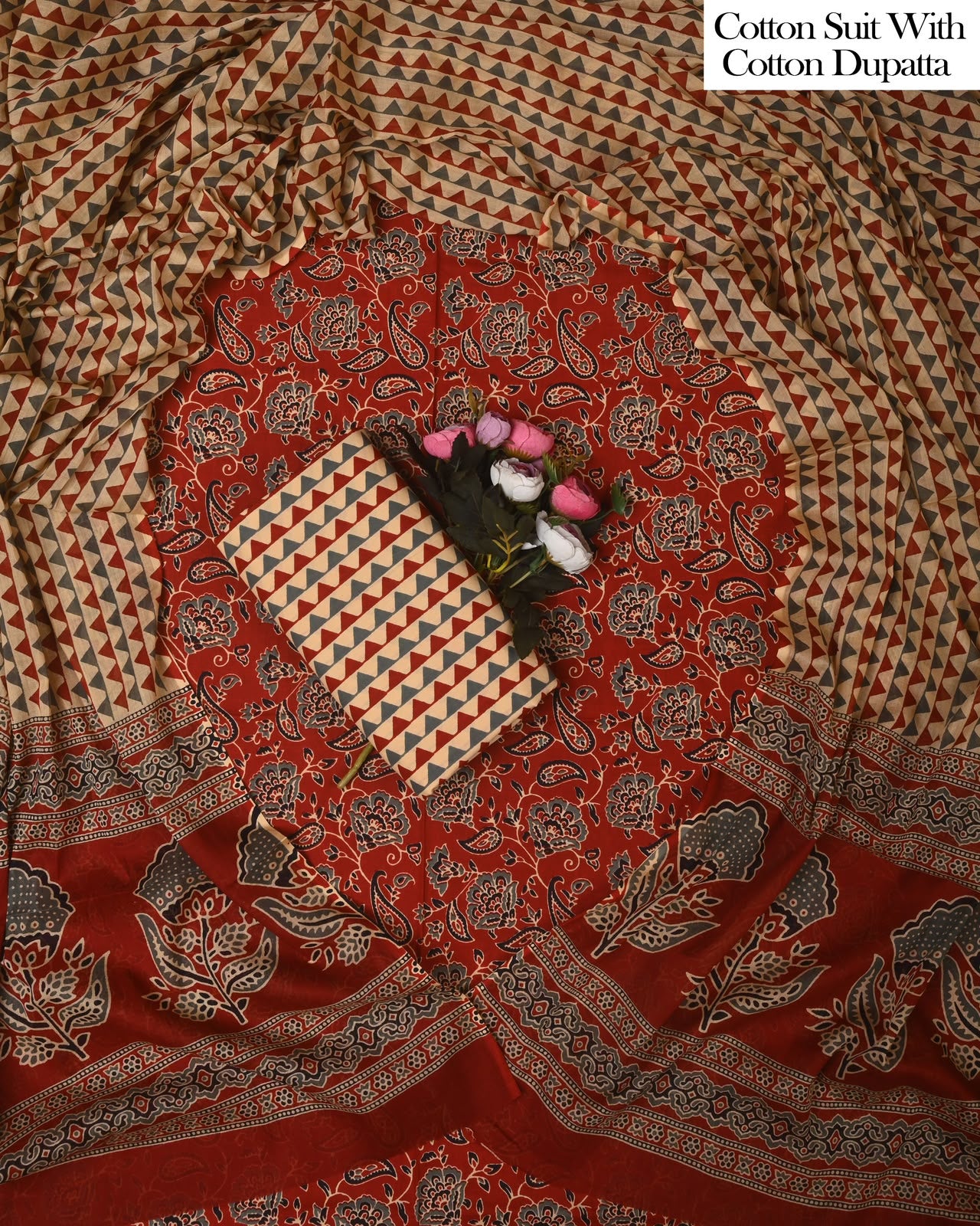 Exclusive Hand Block Cotton Suit With Cotton Dupatta(BFCOT148)